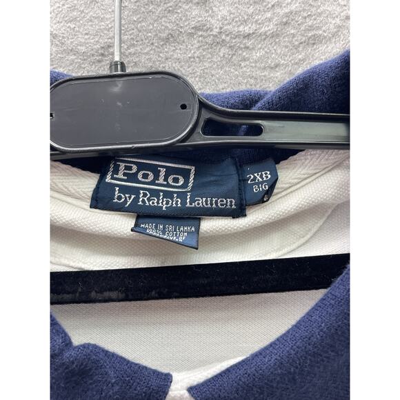 Polo Ralph Lauren Shirt Mens 2XB Big Pony White Navy Embroidered Numbered Stripe - Picture 3 of 13